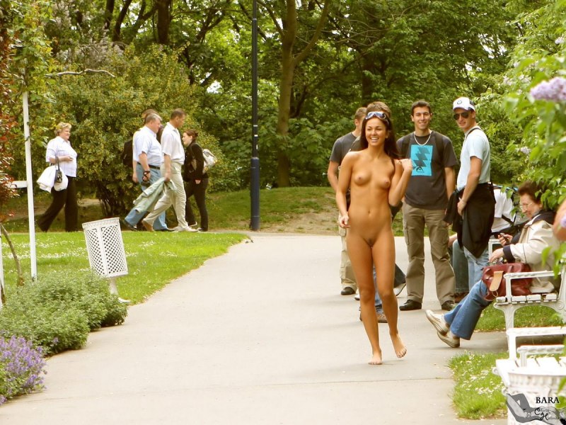 Jogging in the park naked.